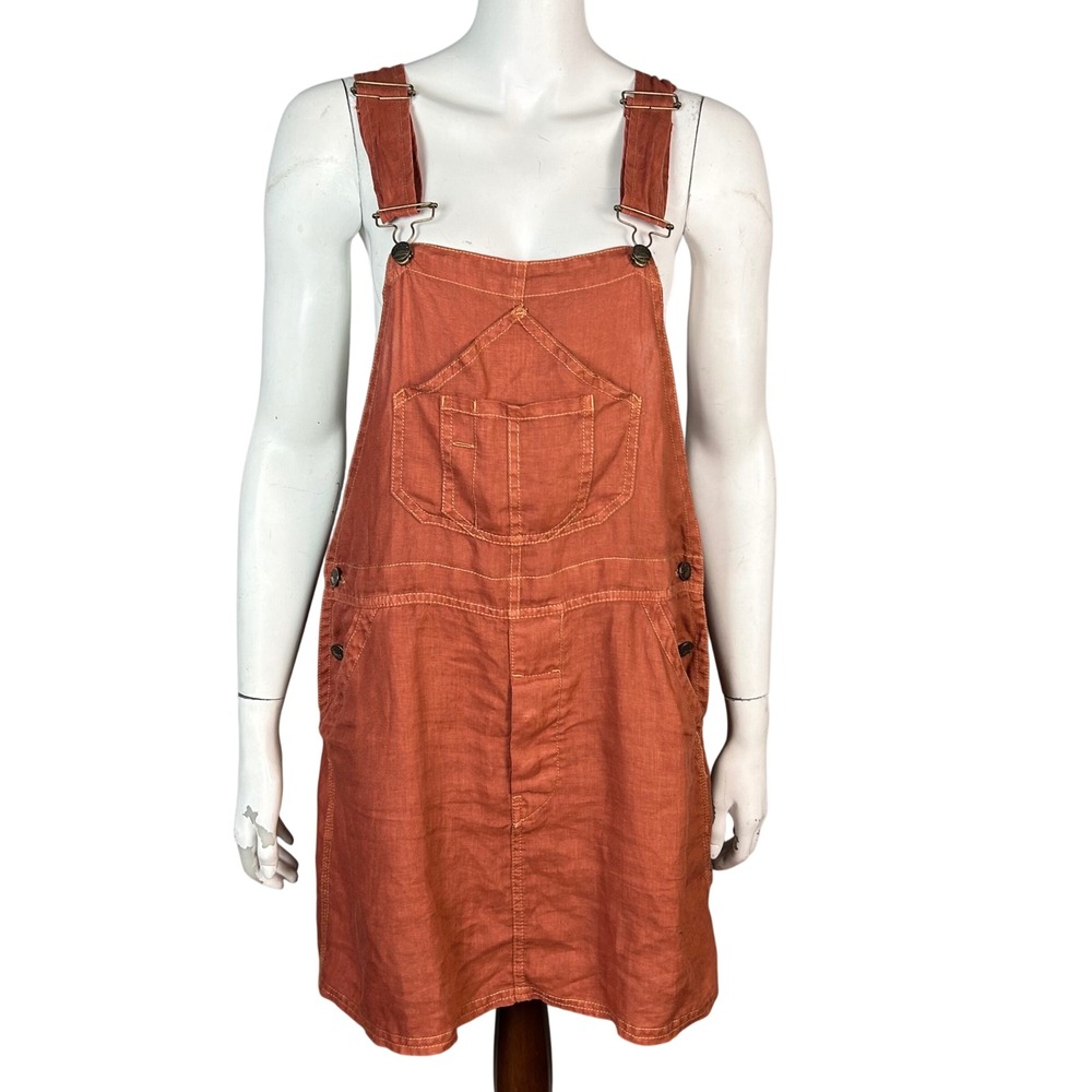 Faherty Overall Dress Women's Small fall Orange Linen Rust Utility Workwear